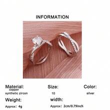 2 pièces Ensemble de bagues rondes en zircone cubique étincelantes et élégantes, Alliances unisexes, Convient pour les vacances, les fêtes, le port quotidien, Cadeau de fête des mères exquis, Parfait pour la Saint-Valentin, Anniversaire - Argent - Voir 6