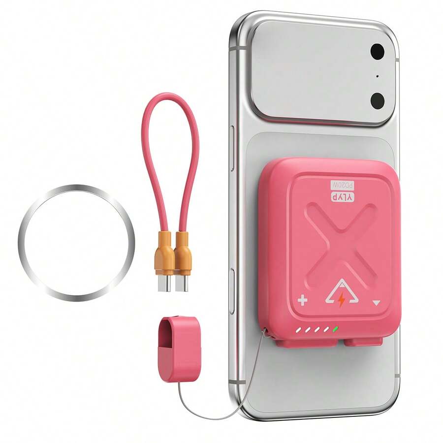 Minicargador inalámbrico de bolsillo, incluye cable, batería externa de carga rápida. - Rosa - Ver 1