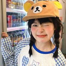 Cute Rilakkuma 3D Ear Baseball Cap | Cartoon Soft Top Dad Hat For Kawaii Girls - 米色貓咪 - 查看 2