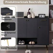 Shoe Cabinet, Shoe Rack With 2 Drawers And 4 Doors, Metal Feet, Dimensions: W130/W37/H100, Black - 黑色 - 查看 8