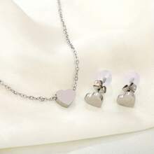 3pcs Stainless Steel Heart Shaped Necklace + Earrings Set, Unique Heart Design Jewelry Set For Women, Suitable As Birthday, Anniversary, Mother's Day Gift - Heart Shaped Set - View 9