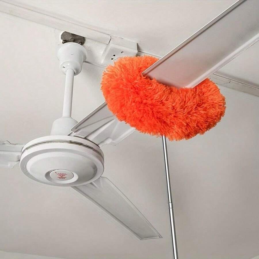 Fan Duster With Extendable Pole, Adjustable & Removable Cleaning Blades, Suitable For High Ceilings, Windows And Furniture - Orange - View 1