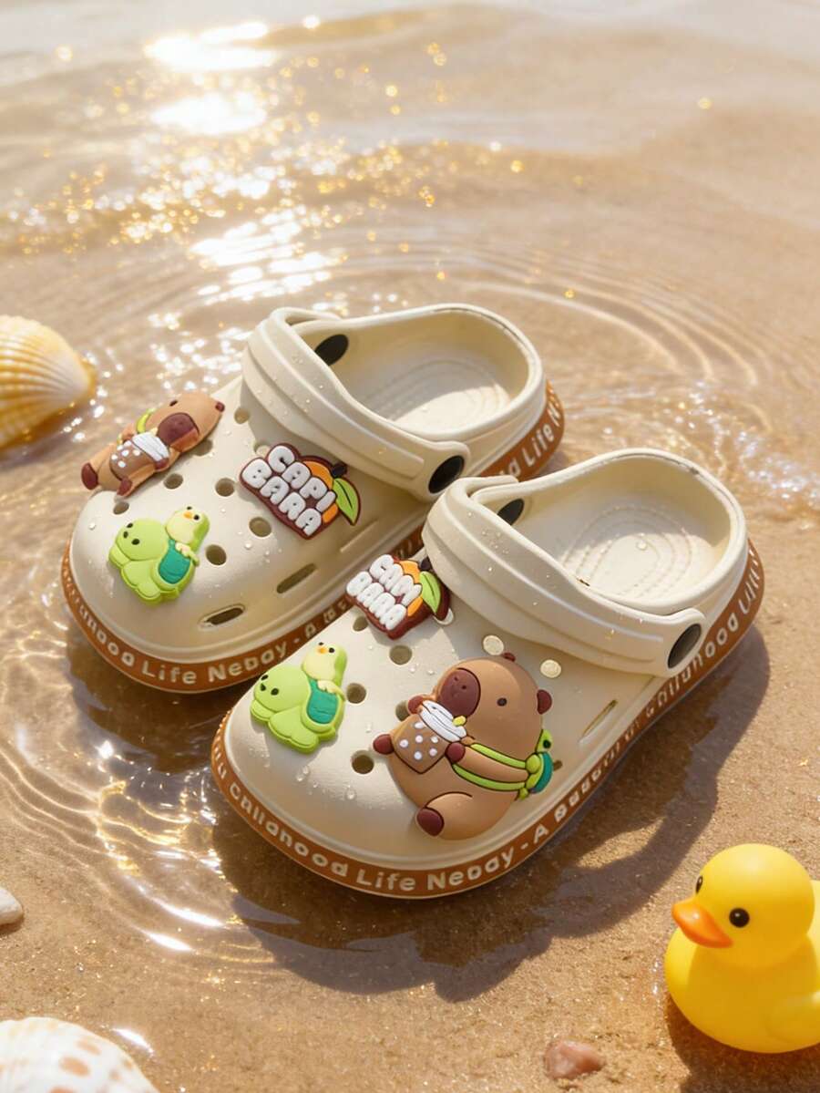 Dép đi trong nhà hình cá heo hoạt hình mới, kiểu dáng thời trang cho bé trai và bé gái, đế mềm mại, bền chắc và có thể tháo rời, thích hợp sử dụng trong nhà và ngoài trời. - Màu Khaki - Xem 1