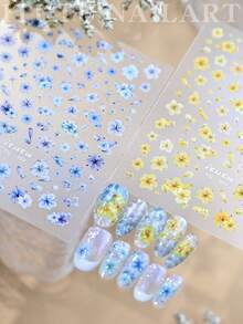 1片升級版3D浮雕美甲貼紙，全息Y2K春季花卉自黏凝膠美甲貼，沙龍與DIY美甲裝飾 - 彩色 - 查看 3