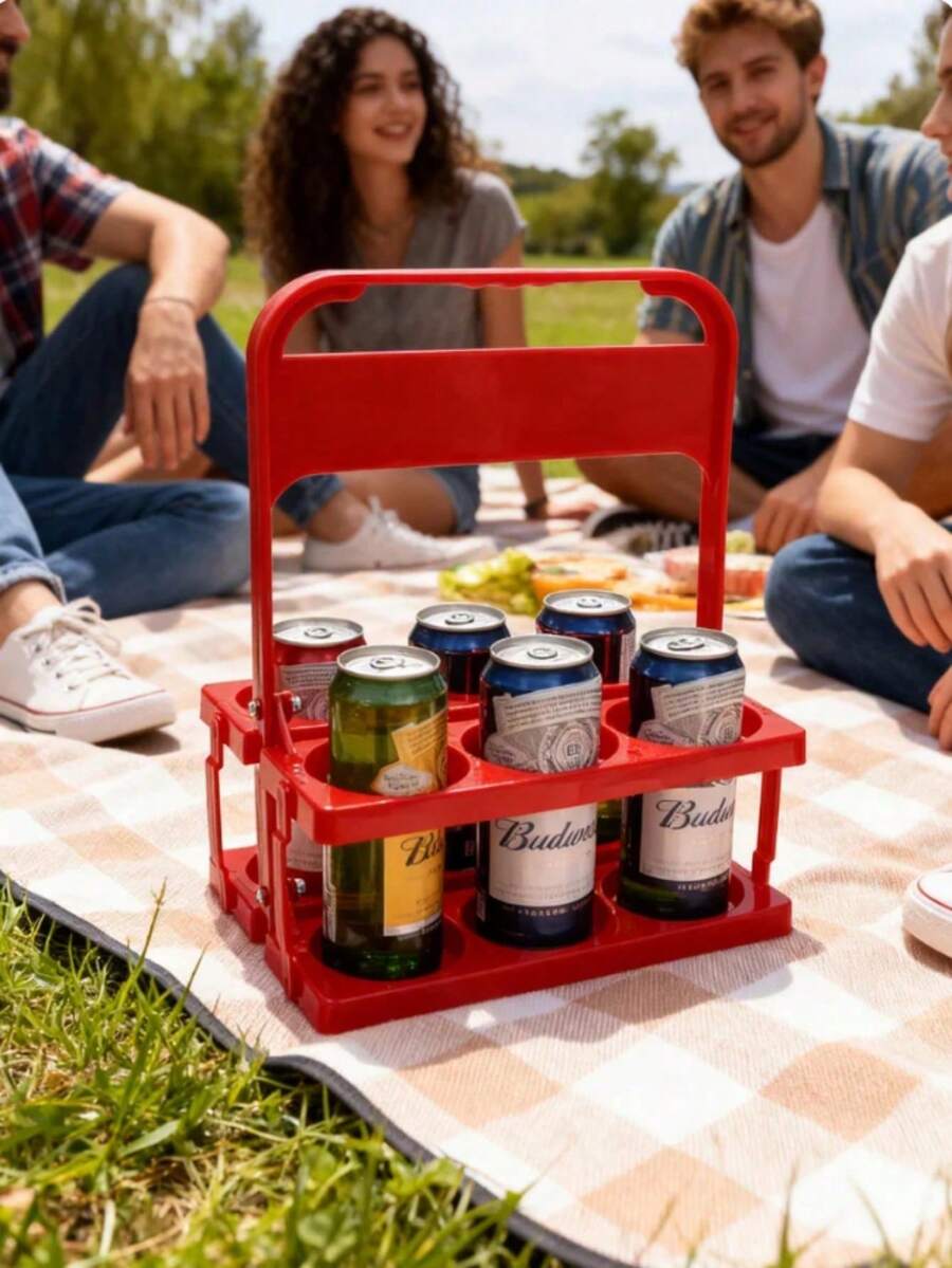 Bandeja portátil para bebidas, soporte plegable para cerveza, fabricado en material PP, perfecto para comida para llevar, acampadas, picnics y otras ocasiones. - Rojo - Ver 1