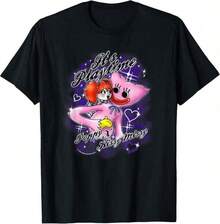 Summer Casual Pure Cotton Women's T-Shirt It's Playtime Poppy X Kissy Missy Airbrush T-Shirt Men Shirts IRON-ON Printed Tee, 100% Cotton Crew Neck T-Shirt, Casual Printed Top With Slight Stretch, Comfortable Summer Knit Fabric For Boys Gift For Oneself, Soft And Comfortable, Family Gathering, Theme Party, Parent-Child Outfit, Group T-Shirt, Daily Commuting Women's Work Clothes, Women's Tops, Men's T-Shirts, Men's Tops, Teenagers' Tops, Teenagers' T-Shirts - Black - View 8