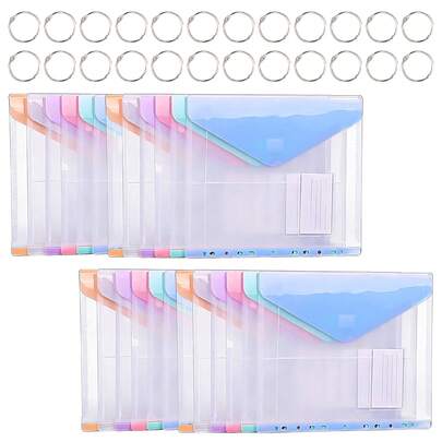 24Pcs A4 Plastic Wallets | Expandable Punched Pockets, Popper Closure & Label Pocket, For School Office Home Travel