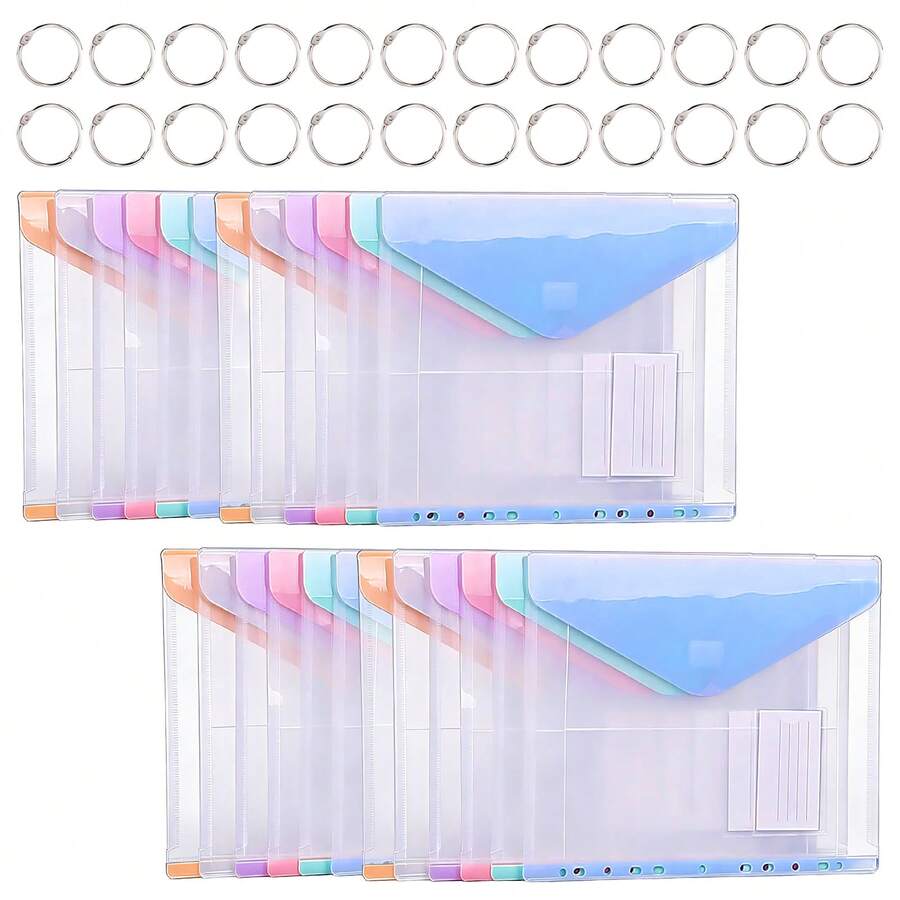 24Pcs A4 Plastic Wallets | Expandable Punched Pockets, Popper Closure & Label Pocket, For School Office Home Travel - 套裝 - 查看 1