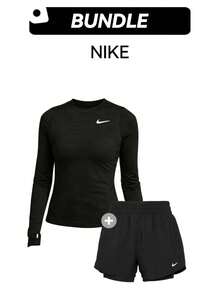 Nike 女士立领长袖上衣和短裤休闲运动套装 - 黑白-Black - 查看 1