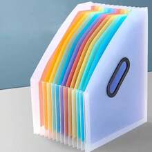 Organizador de archivos portátil y expandible de 1 pieza, contenedor de almacenamiento de suministros de oficina de papel multicapa, clasificación de archivos plegable. - Negro - Ver 7