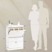 Shoe Cabinet Organizer With 2 Flip Drawers,Freestanding Shoe Rack Cabinet,Narrow Shoe Cabinet Storage For Entryway,Foyer, Hallway, White, 23.6" W * 6.3" D * 33.1" H - View 8
