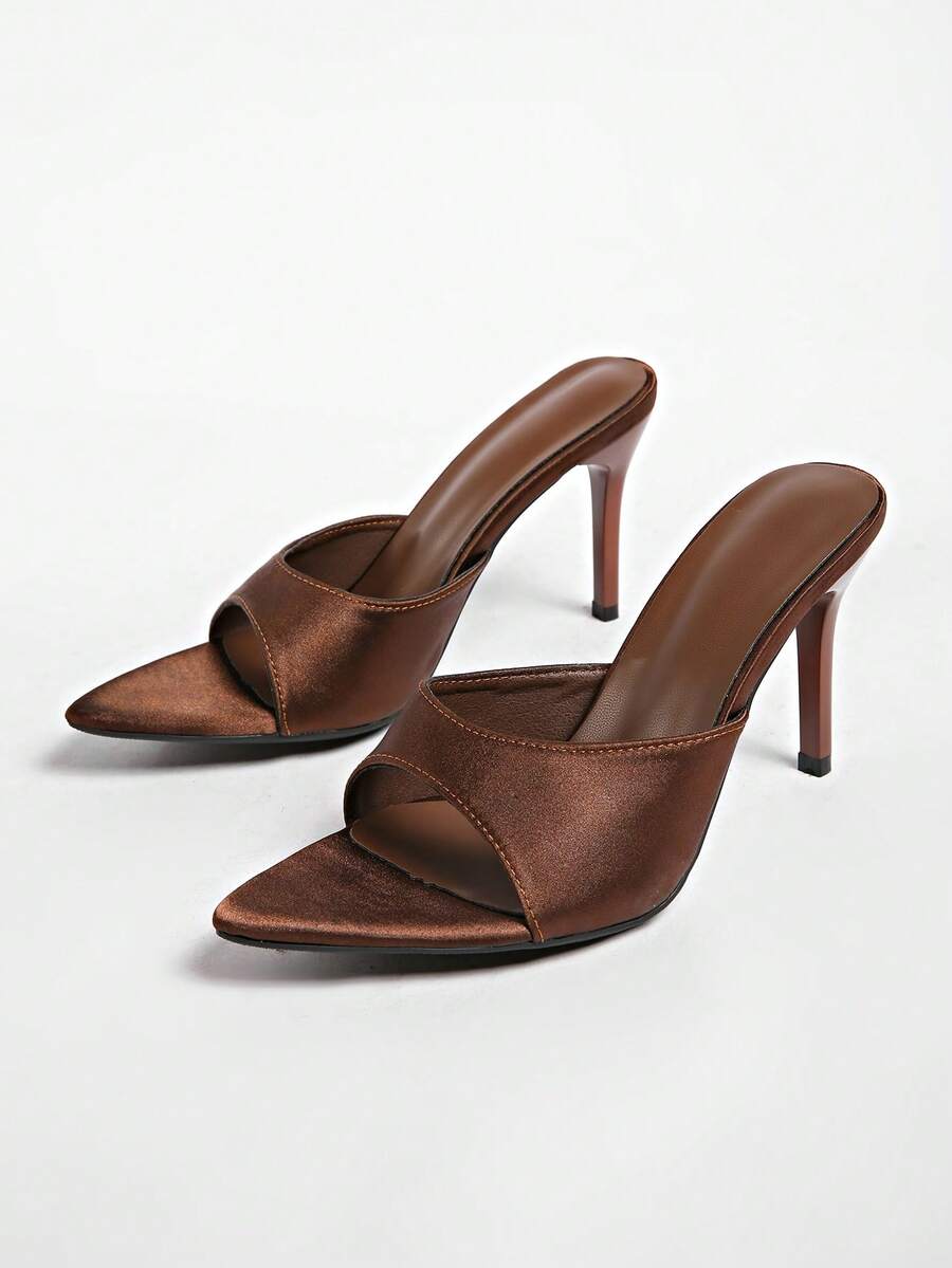 精致优雅的蕾丝尖头奢华细高跟鞋，7厘米高跟 - 棕色 - 查看 1