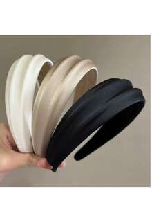 3pcs/1pc Women's Black, White, Khaki Satin Headbands, Fashion Versatile High-End Elegant Simple Solid Color Hair Accessories Suitable For Daily Wear, Casual, Party, Commute, Vacation, Ponytail, Bun, Face Washing, Makeup, Outfit Matching - Multicolor - View 6