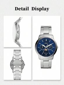 Fossil Đồng hồ đeo tay unisex bằng thép không gỉ, máy quartz, hiển thị chu kỳ mặt trăng, mặt số đen với 3 mặt số phụ, phù hợp để đeo hàng ngày và trong nhiều dịp khác nhau. FS5906 - Màu xanh lam - Xem 6