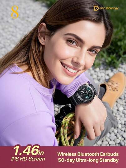  D8 Smart Watch With Earbuds For Men Women,1.46" HD Touch Screen,9D Sound Effects,110+ Fitness & Sleep Monitor, Recording Microphone,New Design Style(Call Receive/Dial), Message Notifcation, Android Phones And IOS Compatible,For Outdoor Activities And Fitness Enthusiasts Holiday Gift Valentine's Day Gift