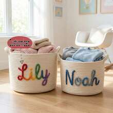 Personalized Woven Rope Storage Basket, Customized Name Baby Room Organizer Basket, Suitable For Baby Clothes, Toys, Towels – Handmade Cotton Basket Home Decor - Multicolor - View 1