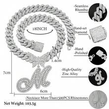 14mm Cuban Link Crystal Butterfly Letter Name Pendant Necklace, Sparkling Paved Rhinestone Cursive Letter Hip Hop Jewelry, New Arrival - Necklace - View 6