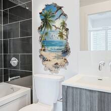 1pc Coconut Palm Beach Wall Sticker, See-Through Visual Effect, Waterproof And Easy To Clean, Personalized Home Wall Decor - Multicolor - View 1