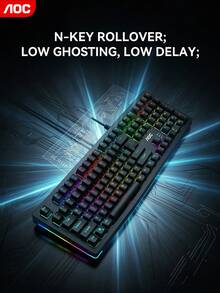 Bàn phím cơ chơi game AOC, bàn phím có dây 108 phím kích thước đầy đủ, hiệu ứng đèn RGB, hiệu năng chơi game eSports độ trễ thấp, thiết kế công thái học, có màu đen và trắng, được làm từ chất liệu ABS bền chắc. - Xem 3