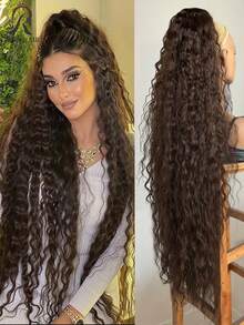 36 Inch Long Lightweight Fully Natural Curly Black Synthetic Hair Ponytail Extension, Multi-Layer Soft Drawstring Ponytail Hairpiece For Women - Rust Brown - View 11