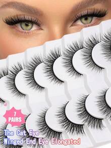 7 Pairs 3D Fluffy Faux Mink Eyelashes, 12mm Length - Black - View 5
