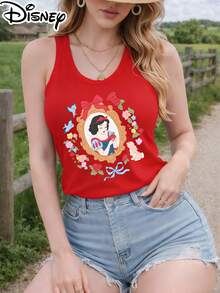 Disney Literary Pastoral Princess & Forest Companion Character Scene Tank Top, Conveys Innocent Romance & Healing Vibe, Soft Breathable Fabric, Pullover Style, Ideal Choice For Vacation, Travel, Picnic & Daily Casual Wear - 紅色 - 查看 1