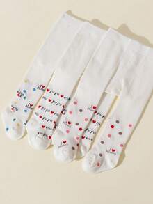 3 Pairs Baby Girls' Sweet & Cute Cotton Tights, Rainbow Striped Infant Leggings, Suitable For Daily Wear In Spring, Autumn & Winter - Multicolor - View 4