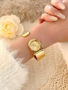 1pc Petite Gold/Silver Vintage Luxury Women's Quartz Watch, Fashionable Minimalist Elegant For Daily Wear, Birthday Gift - 金色 - 查看 7