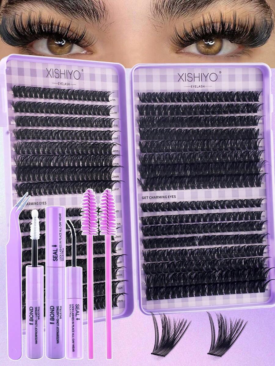Bộ dụng cụ nối mi tự làm 640 món, bộ nối mi mỏng, mi cong chữ D, bộ nối mi mềm mại, keo dán mi và nhíp, tự làm tại nhà (4 kiểu - 8-16mm)