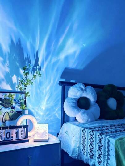 1pc LED Mini Floor Projection Lamp, 16 Color Wave Lights, Touch/Remote Control, USB Powered, Creates Cozy Bedroom Ambiance, Suitable For Bedroom, Gaming Room, Living Room, Office Decor And Christmas Gift