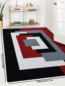 1pc Geometric Textured Pattern Rug, Black White Gray Printed Polyester Rectangular Easy Care Washable Area Carpet, Suitable For Living Room, Hallway, Bedside, Living Space, Bedroom, Office, Kitchen, Farmhouse Home Decor - Multicolor - View 22
