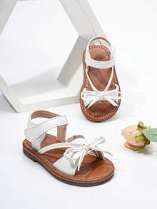 1 Pair Fashionable Cute Baby Girl Sandals, Bow Design, Perfect For Summer Flats - White - View 4
