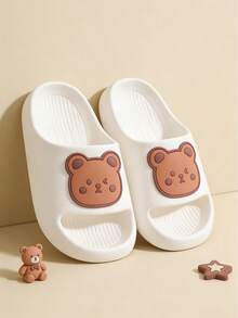 Chinelos Infantis Fofos e Adoráveis com Design 3D de Urso, Chinelos Minimalistas Refrescantes, Macios, Elásticos e Leves para Uso Diário Interno/Externo de Meninos/Meninas - Branco - Visão 6