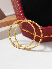 1 chiếc nhẫn xoắn bằng thép không gỉ mạ vàng 18K, kiểu dáng tối giản, chống thấm nước và chống phai màu, phù hợp cho nữ giới đeo hàng ngày. - Vàng - Xem 4