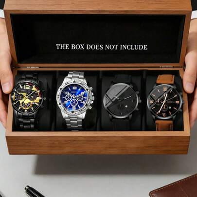 四件套成熟男士腕表套装，四款独特设计，兼具个性与低调，适合通勤和正式场合，是提升您整体造型的理想配饰。