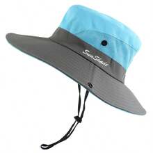 1pc Women's Ponytail Sun Hat, UV Protection, Foldable Mesh Wide Brim Beach Fishing Hat - Style 1 - View 16