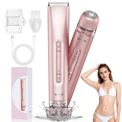 Women's Bikini Trimmer, Dual-Head Ladies Hair Removal Trimmer, 2-In-1 Bikini Shaver With Ceramic Blades And Type-C Charging Port, Electric Shaver For Women's Intimate Area, Underarms, Legs, Arms And Face, Great Gift For Women