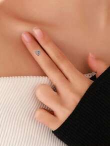 1pc Minimalist Stainless Steel Hollow Heart Shaped Rhinestone Inlaid Body Piercing Clip-On Earring Accessory, Minimally Invasive Piercing - Silver - View 5
