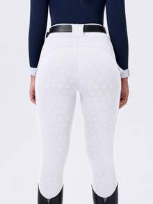 ROYALS MATTINI Ladies' Solid Color Equestrian Cycling Pants - High Waist, Anti-Slip Silicone, Side Easy Access Pockets, Comfortable, All Season Wear - White - View 3