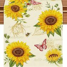 Khăn trải bàn hình hoa hướng dương với họa tiết bướm và ong, thiết kế hoa Hello Sunshine. - Nhiều màu - Xem 12
