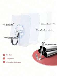 60pcs/30pcs/20pcs/10pcs/1pc Transparent Thickened Adhesive Hooks - Multicolor - View 4