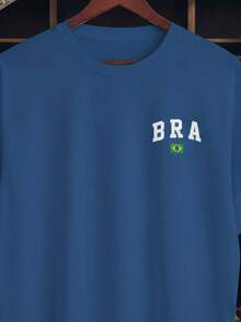 Unisex T-Shirt Supporting The Brazilian National Football Team, Small Side Print, Short Sleeve, Men's/Women's, 100% Cotton, Casual, Crew Neck - 寶藍色 - 查看 2
