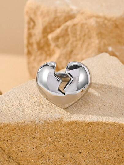 1 pieza Anillo de acero inoxidable con diseño personalizado de patrón de rayo agrietado en forma de corazón, joyería de moda para hombres