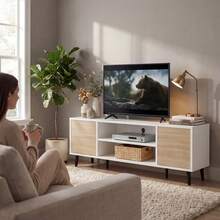 Modern TV Stand Fits Up To 55", 50 Inch Entertainment Center With Storage Cabinets And Shelves For Living Room, White/Gray/Brown - trắng - Xem 7