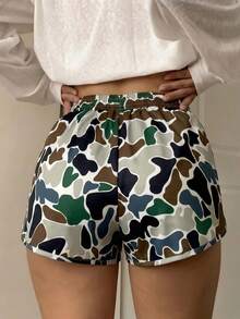 Women's Cute High Waist Camo  Shorts, Summer Shorts, Soft And Comfortable Fabric, Suitable For Spring/Summer, Suitable For Daily Outfits, Vacation - Mint Green - View 3
