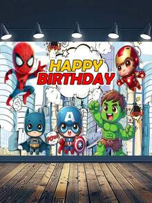 Marvel 75*95厘米生日派对装饰背景布，生日摄影横幅，涤纶派对背景布，复仇者联盟纸盘装饰，超级英雄桌布和餐具生日派对用品 - 多色 - 查看 13