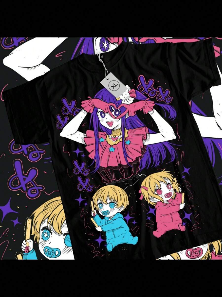 Oshi No Ko T-Shirt Ai Hoshino Waifu Girl Call Of The Night Anime Tshirt All Size - 黑色 - 查看 1