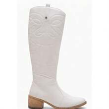 Women's Off-White Knee-High Boots, Rodeo Style, Boots With Embroidery, Casual Style - trắng - Xem 11