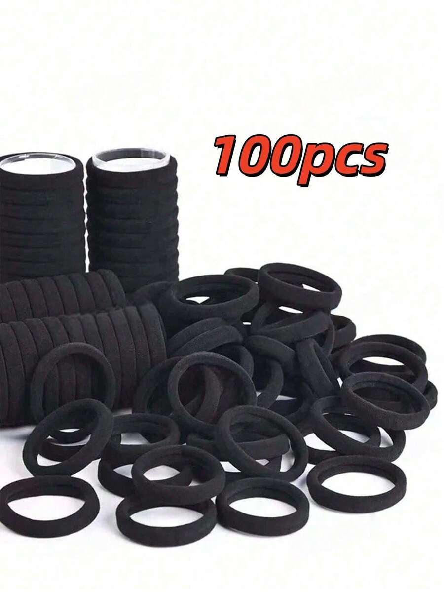 Bandas elásticas para el cabello de color negro sólido básico y simple de 1.57 pulgadas/4cm para mujeres & niñas, accesorios para el cabello casuales de uso diario, sujetadores de cola de caballo & elásticos para el cabello, clips para el cabello - Multicolor - Ver 1