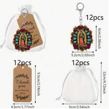 15/36pcs Set Vintage Catholic Our Lady Of Guadalupe Keychain, Mexican Virgin Mary Accessories Keychain, Pendant, Keyring, Party Favor, Valentine's Day Christmas Gift - Multicolor - View 11
